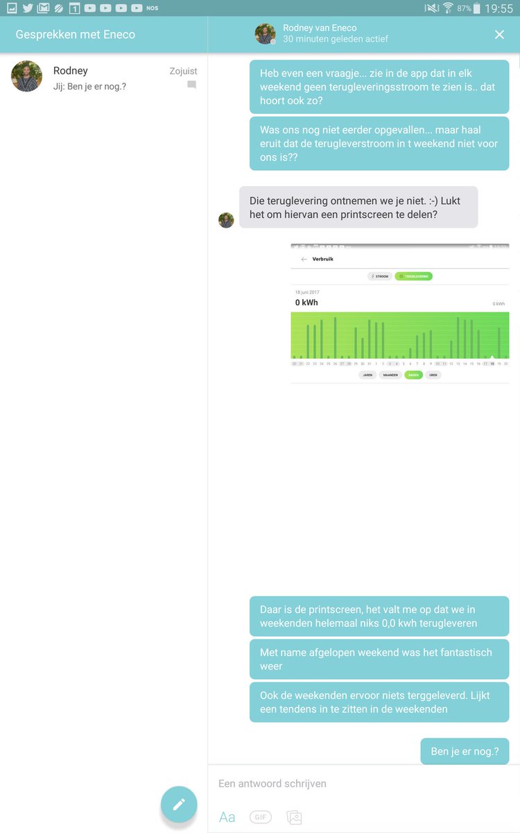 Rico68Lang's tweet photo. @Eneco is het normaal dat als ik een gewone vraag stel via jullie vernieuwde app de medewerker ineens niet meer reageert? https://t.co/fuPGnDicBp
