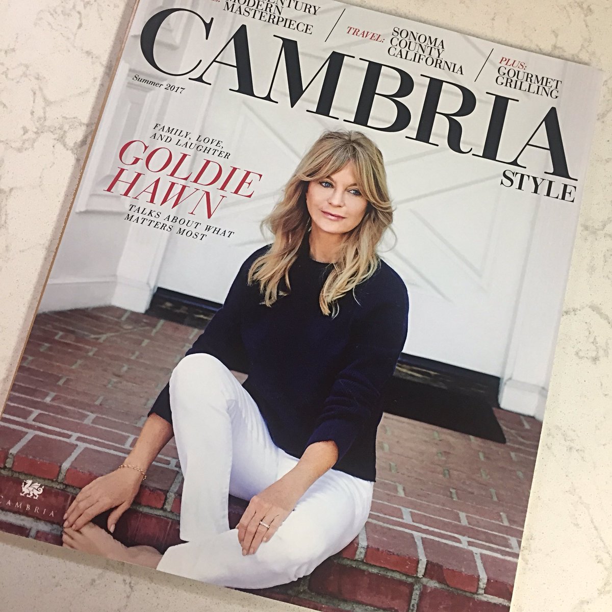 Custom_Wood_Inc's tweet photo. "Cambria is a beautiful product" - Goldie Hawn in the Summer 2017 @cambriaquartz issue of Cambria Style. https://t.co/9gKexu8u0i