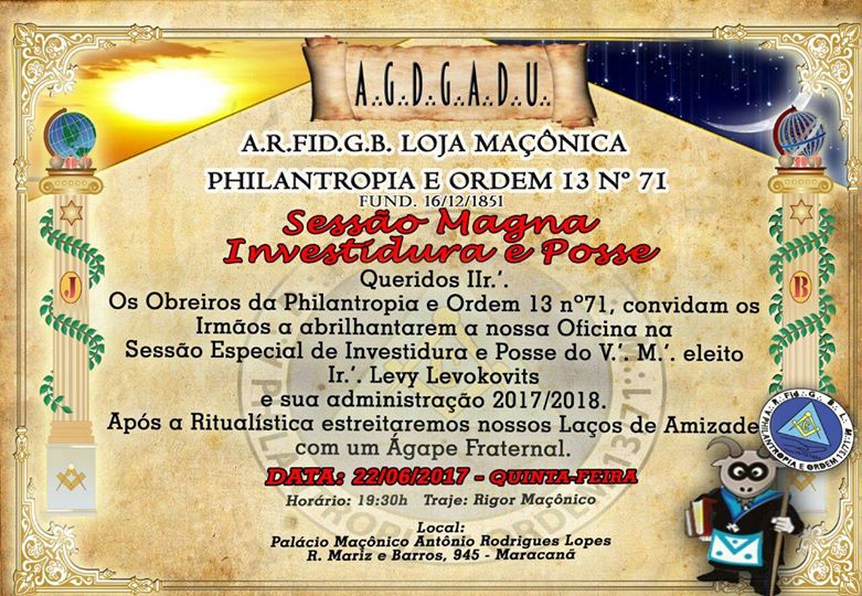 Loja_PO1371's tweet photo. Sessão de Investidura e Posse da nova Administração. Aberto a #Maçons Regulares das Potências reconhecidas pela #GLMERJ.
#Maçonaria https://t.co/hkuvgeLgzO