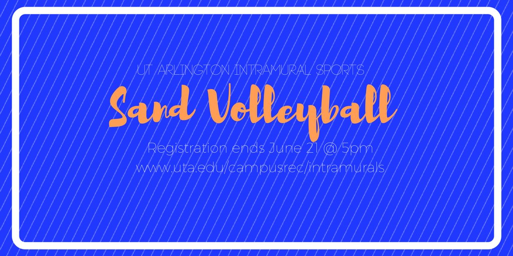 UTAIMSports's tweet photo. Sand Volleyball registration ends TOMORROW!! Come to the MAC to sign up! #getMACtive https://t.co/hoHequAZIV