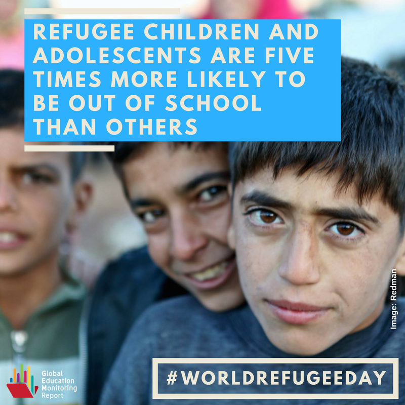 UNESCO's tweet photo. Refugee children are 5 times more likely to be out of school than others. 
Stand #WithRefugees https://t.co/jXRDDqixQu https://t.co/Hp4SeSJmts