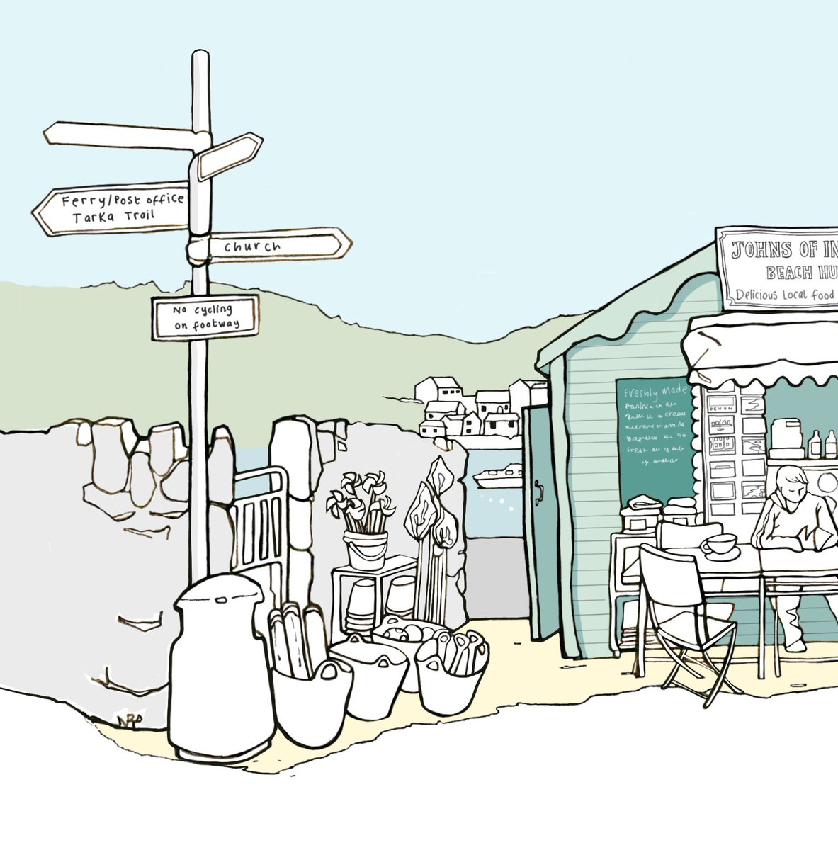ShuteRachel's tweet photo. #reworked my #Instow #Illustration #Instowbeach @JohnsDeliDevon #detail #kiosk #beachshop #readytoframe #gicleeprint #devonillustrator https://t.co/4dkCaW3xnJ