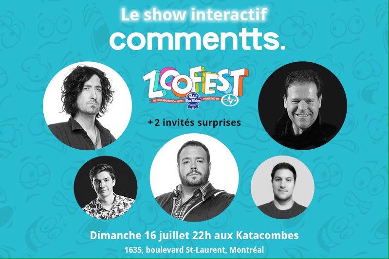 Commentts_App's tweet photo. Le show interactif Commentts ! Invite tous tes amis! #zoofestMTL @richardzsirois @JSLozeau @Justiciers @Ecolehumour  https://t.co/lMMwSYsBJy https://t.co/dhCCFze3b7