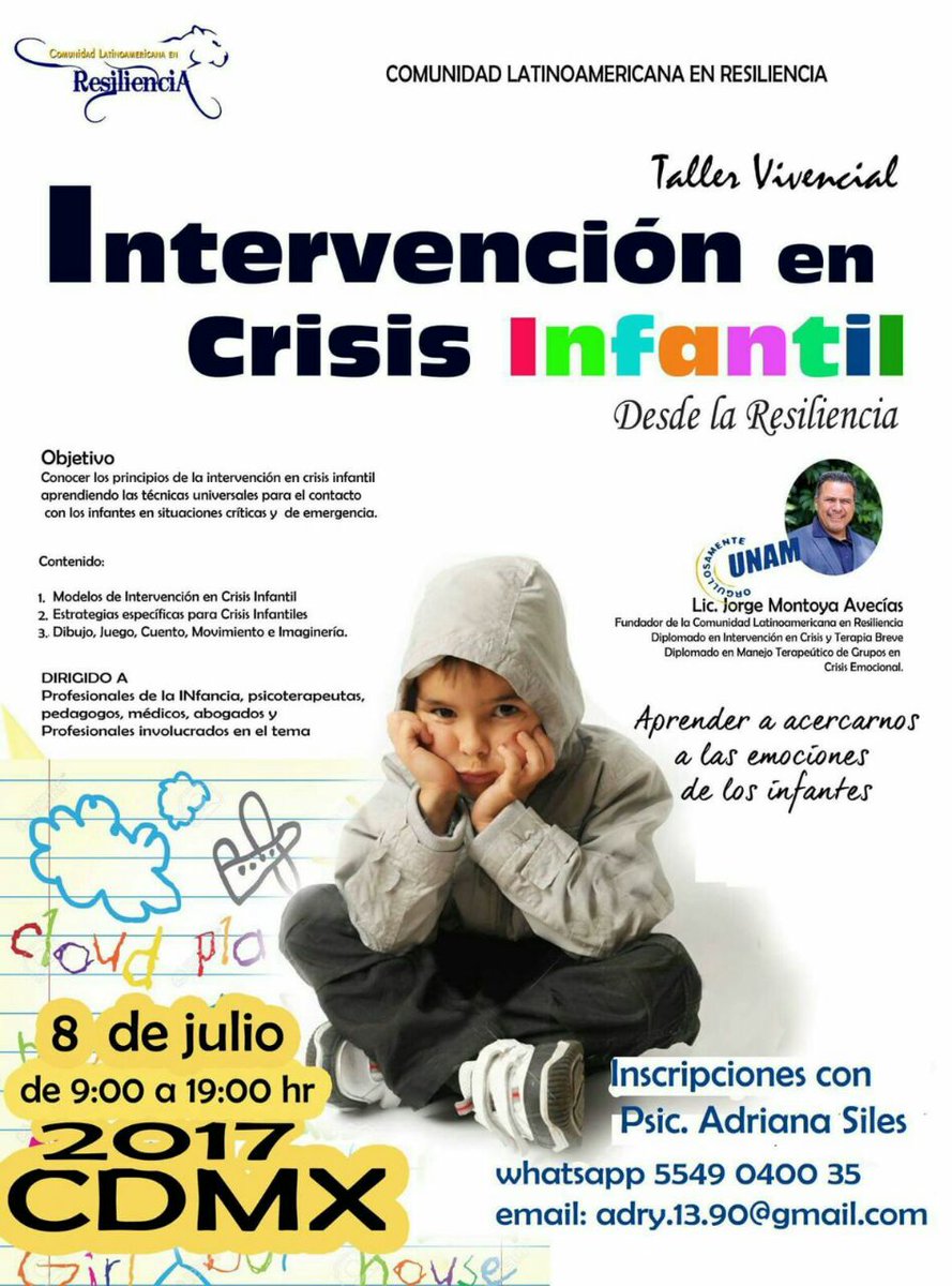 elpsicologoMX's tweet photo. Todavía hay lugares para el Taller Vivencial: "Intervención en Crisis Infantil" 8 de julio 2017 #Resiliencia 554904-0035  @PsiLauraRuiz19 https://t.co/DiSN4kWcpn