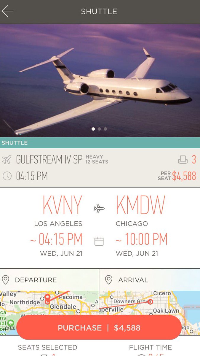JetSmarter's tweet image. Seats left on this #JetShuttle from #LA to #Chicago tomorrow. Book your seat in the #JetSmarter app.