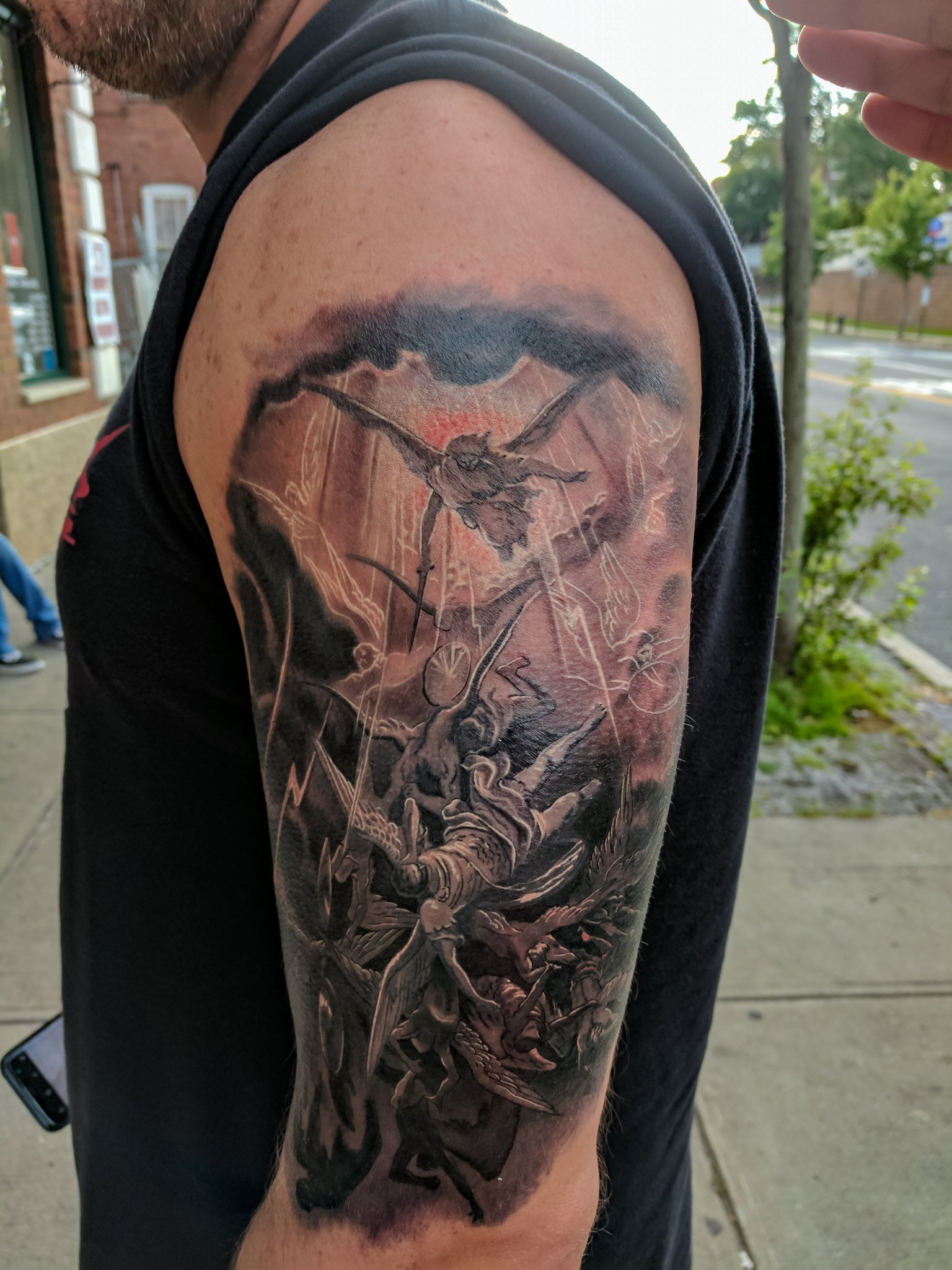 Tattoo Chino on X: ""Paradise Lost" war in heaven piece I'm working on. # tattoo #wip #newyork https://t.co/5z9bdCIRaG" / X