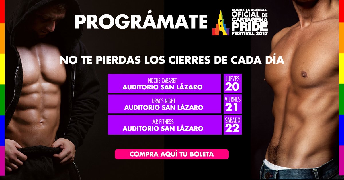 GayTravelCol's tweet photo. Prográmate para el Cartagena Pride Festival 2017 y no te pierdas los cierres de cada día. Compra tu boleta aquí 👉 https://t.co/HQb1LlFxOK https://t.co/Ba2MbVj8jl