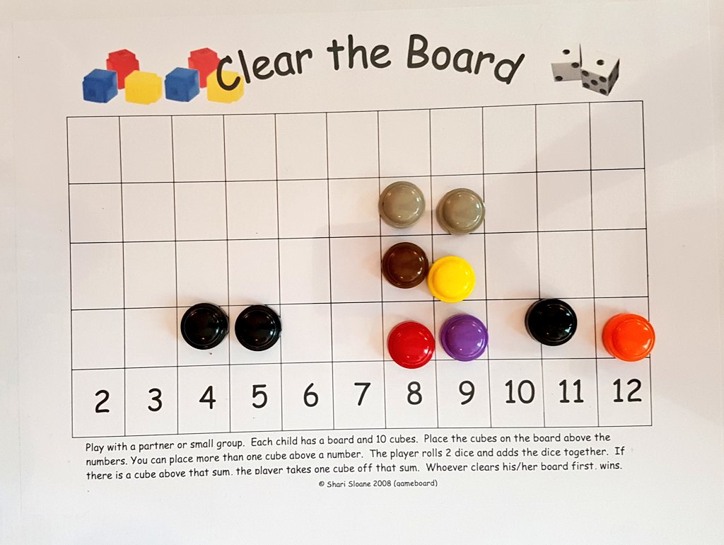 EYideas1's tweet photo. Amazing maths happening today! Can you place your counters and clear the board by rolling the dice? @Reception_TTS @TanglinTrust #maths https://t.co/In5ZfyetUn