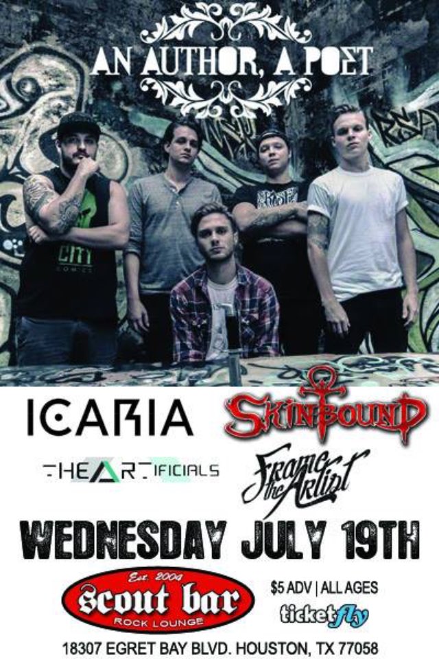 frametheartist's tweet photo. July 19th we're back at Scout Bar with our good friends @Anauthorapoet. Pre sales are $5! #metalcore #metal #Houston #Htown #Texas https://t.co/wyzo5aECG9