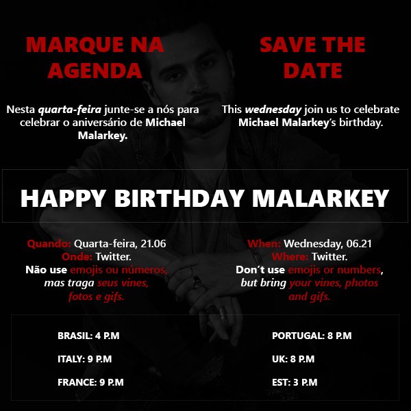 MalarkeyBR's tweet photo. Amanhã tem alguém fazendo aniversário e tem tag sim! Contamos com a participação de todos vocês pra mandar muito amor pro Michael! ❤️ https://t.co/IH5usA9c4G