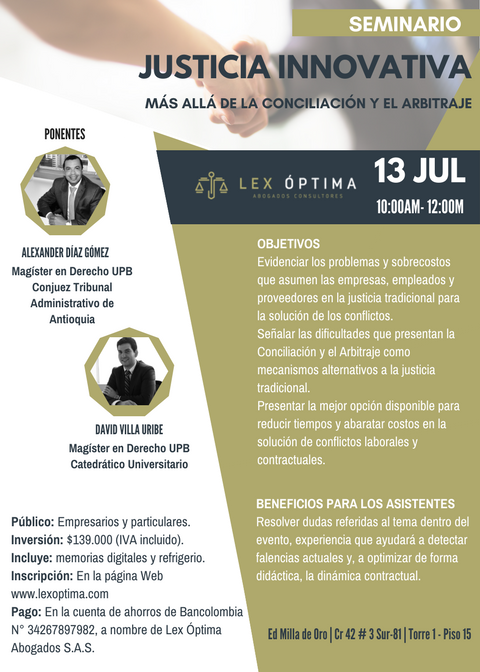 LexOptima's tweet photo. Seminario Justicia Innovativa, más allá de la conciliación y el arbitraje. Inscríbete en https://t.co/BG7JDL45RY https://t.co/iAn0feYVQe
