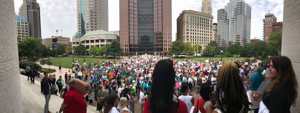 Save Medicaid, Save Lives rally at the Ohio Statehouse west lawn now.