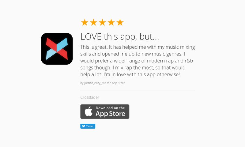 5 Star Review: "LOVE this app, but...: This is great. It has helped me with my music mixin…" launchkit.io/reviews/AmqUIB…
