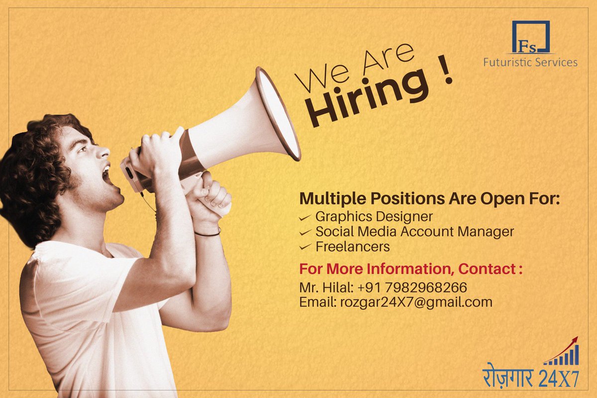 Rozgar_24x7's tweet photo. We are #Hiring #GraphicsDesigner #SocialMediaAccountManager #Freelancers
#Job #Jobs #Vacancy #Recruitment #HeadHunting #JobOpening https://t.co/rpgwgUpg5G