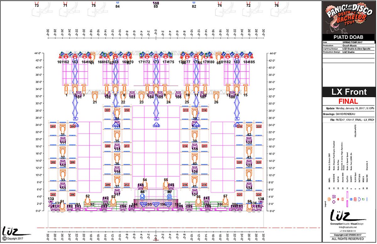 livedesignmag's tweet image. Our #midweekmotivation this #lightingplot from @luz_studio &amp;amp; Alex Specht  for #PanicAtTheDisco #DeathOfABachelorTour goo.gl/WCoaZ4