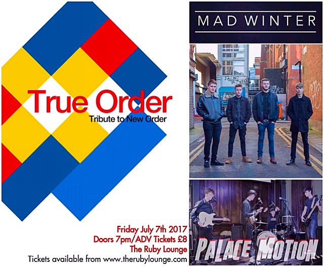TheRubyLounge's tweet photo. FRIDAY >>
#madwinter + #palacemotion will be supporting @Trueorder1 -the UK’s only tribute to the iconic #Manchester band, #neworder https://t.co/Pm7TN2C0Mc