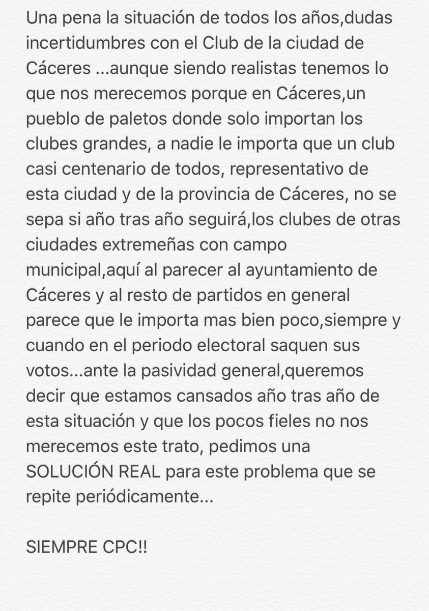 fanaticoscpc's tweet photo. Demostremos que la afición del @CPCacerenoSAD estamos cansados de las nulas soluciones del @Ayto_Caceres RT Y MÁXIMA DIFUSIÓN!! SOLUCIÓN YA! https://t.co/I7cCLRVPaS