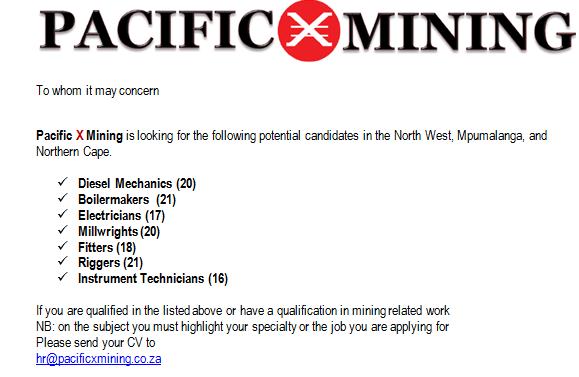 StartUpNetSA's tweet image. Vacancies in the Mining Industry