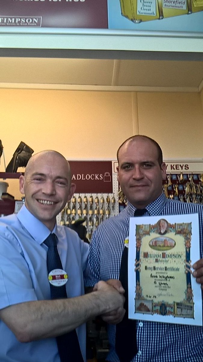 RossWhyborn's tweet photo. Thank you to Timpson and my Area Manager Mark State for my Long Service Award and the £50 Cheque, much appreciated @JamesTCobbler 😊 https://t.co/K1nama5kBg
