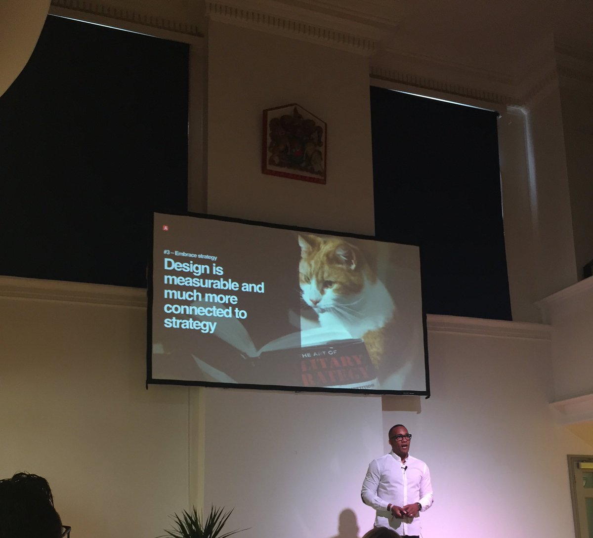 Designing for the future talk by <a href="/VirtualRanz/">Ranzie Anthony</a>. Really interesting and included the all important cat gif 😻 #NewBlood17