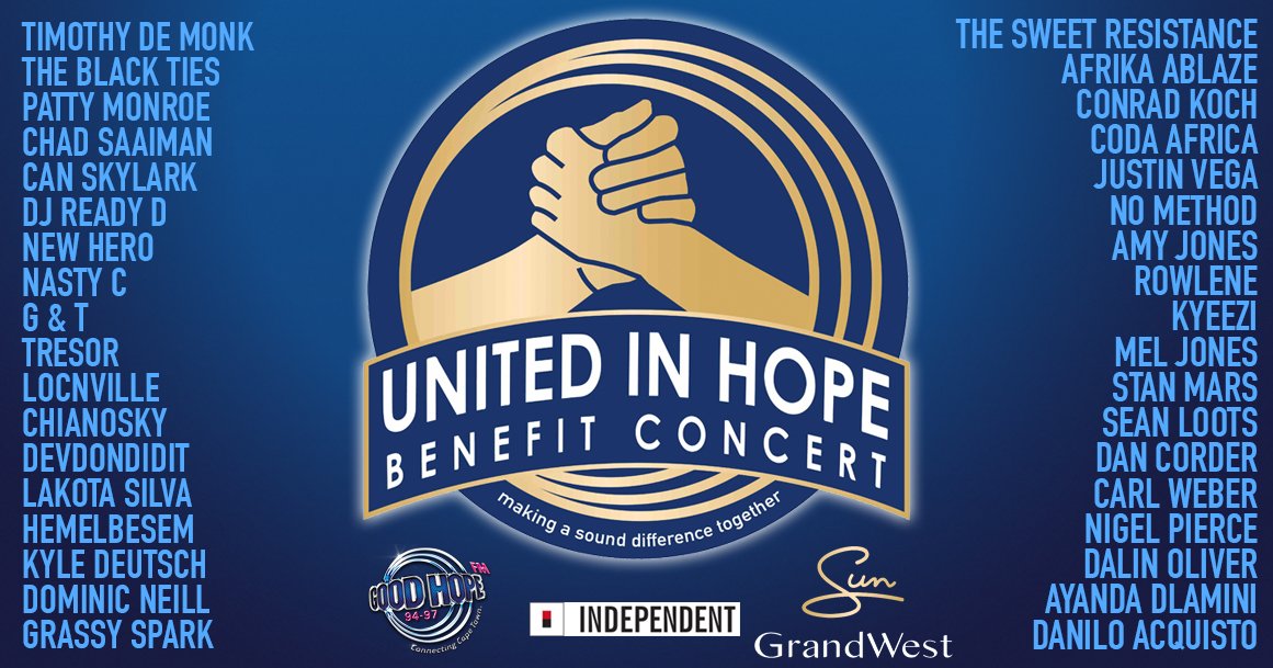#UnitedInHope Benefit Concert
👇
5 Aug 2017 at @GrandWestSA

🙌<a href="/Nasty_CSA/">IVYSON</a>
🙌<a href="/Locnville/">Locnville</a>
🙌<a href="/tresorofficial/">TRESOR RIZIKI</a>
&amp; More 🔥

bit.ly/2tQDq4f
