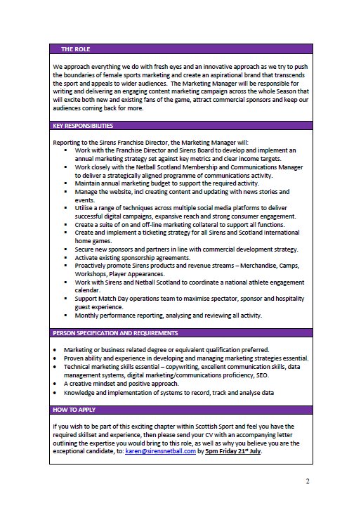 NetballScotland's tweet image. We are RECRUITING! An amazing opportunity to work across NS and @SirensNetball brands in what is going to be another big year for our sport!