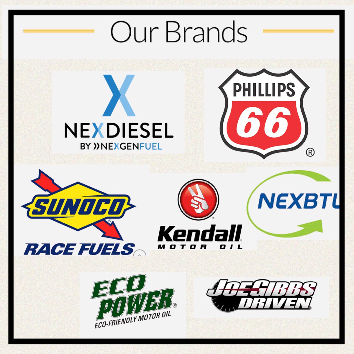 GGPetroleum's tweet photo. Check out some of our brands!  Call to schedule a delivery or learn about our value-added services at https://t.co/xtHyYleakJ  #NEXGEN_Fuel https://t.co/Cwfk4gmPsq