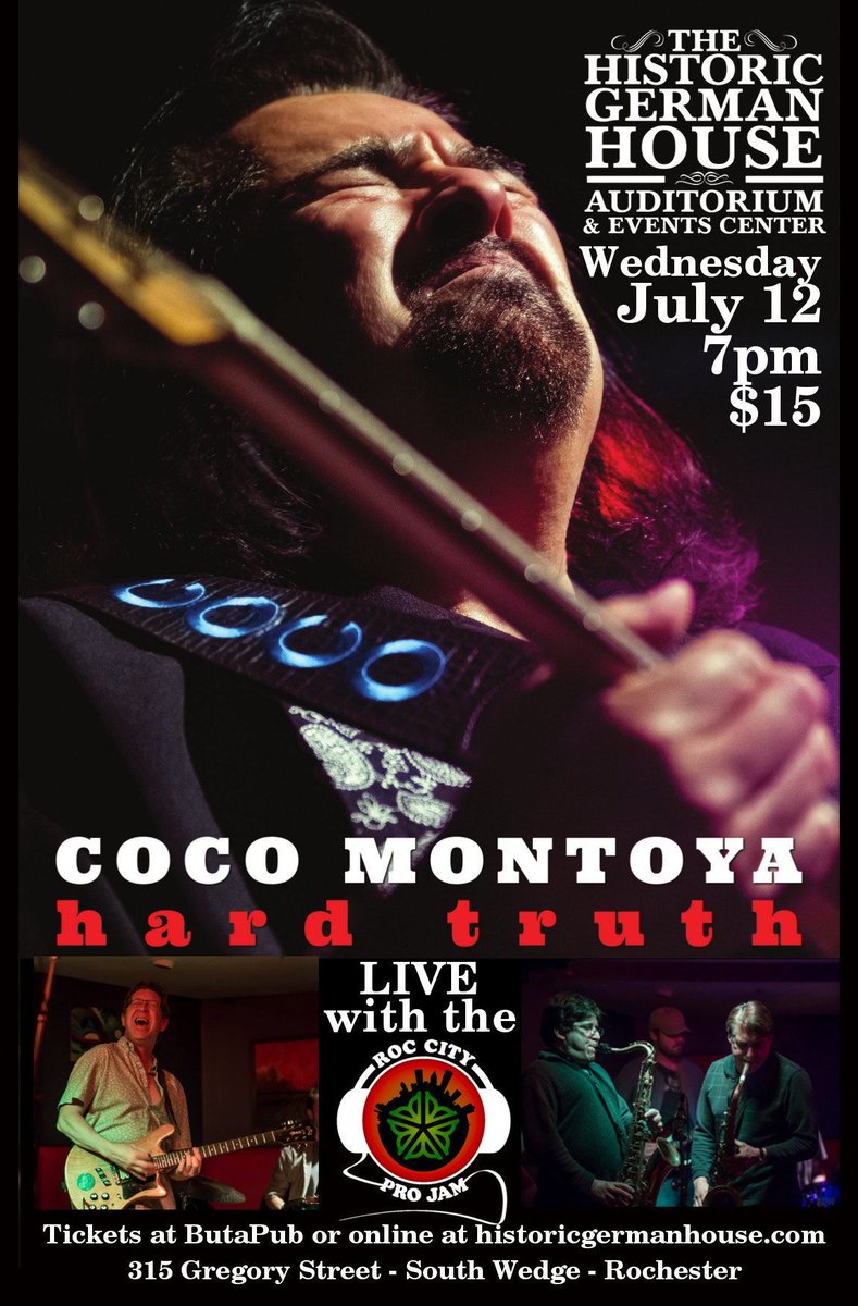 Tickets still available for Coco Montoya at <a href="/germanhouseroc/">Historic GermanHouse</a> ! #blues #guitargod <a href="/alligator1971/">Alligator Records</a> buff.ly/2szGiSK