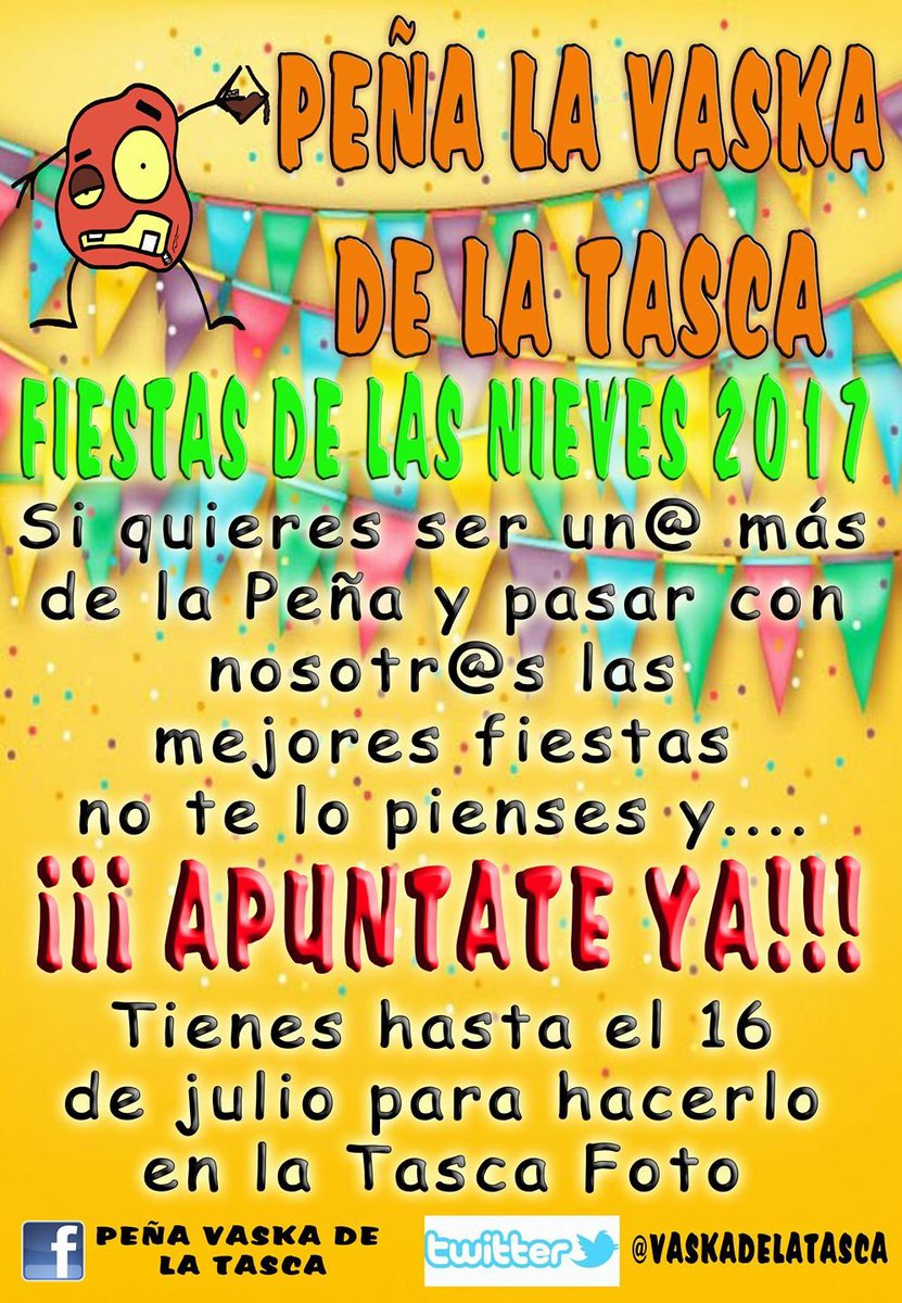 vaskadelatasca's tweet photo. ¿Queréis formar parte De la Peña este año? No os lo penséis!!! Tenéis hasta el 16 Julio para apuntaros!!! https://t.co/tkTlGAT2OG