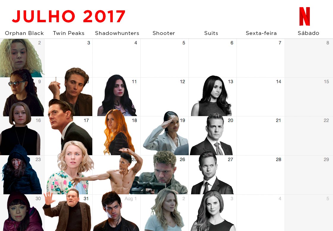 NetflixBrasil's tweet image. Já dá pra preencher quase todos os dias das férias com episódios inéditos... #OrphanBlack #TwinPeaks #Shadowhunters #Shooter #Suits