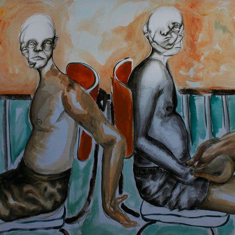 PotatoMikeArt's tweet photo. We see multiple faces and nefarious exchange in Diana al Halabi's Back to Back. More @RemomeroB https://t.co/TJDgdpoxbi https://t.co/liAr7OsJUb