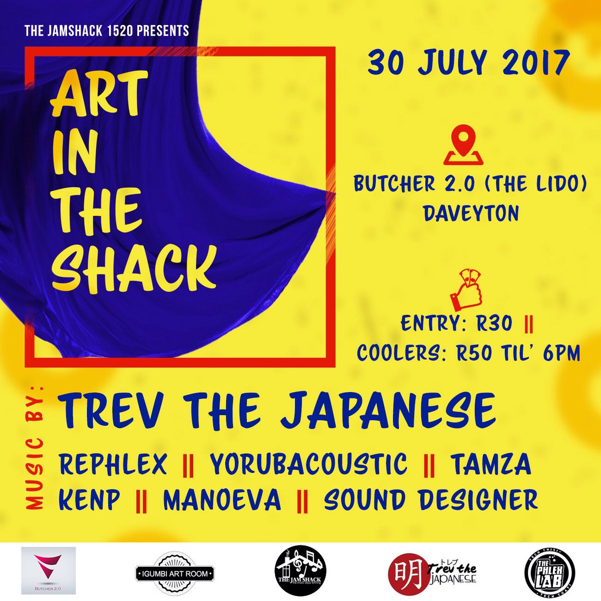 gops_themba's tweet photo. The Jamshack 1520 Pres. #ArtInTheShack feat. @trevthejapanese , @Rephlexmusiq , @YORUBACOUSTIC_ , Tamza , KenP, Manoeva & Sound Designer https://t.co/F97gl6igWj