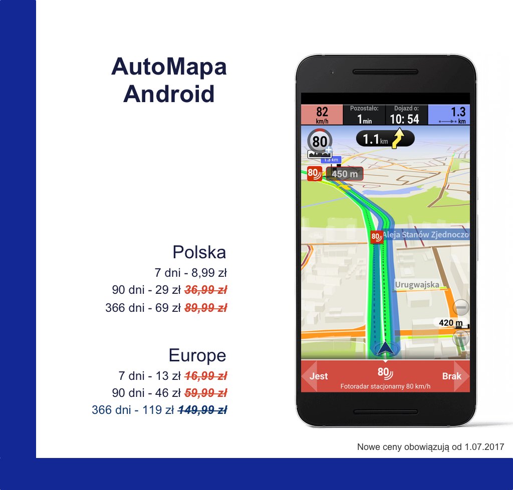 AutoMapa's tweet image. Nowe ceny  #AutoMapa dla #Android 
Ceny obowiązują od 1.07.2017