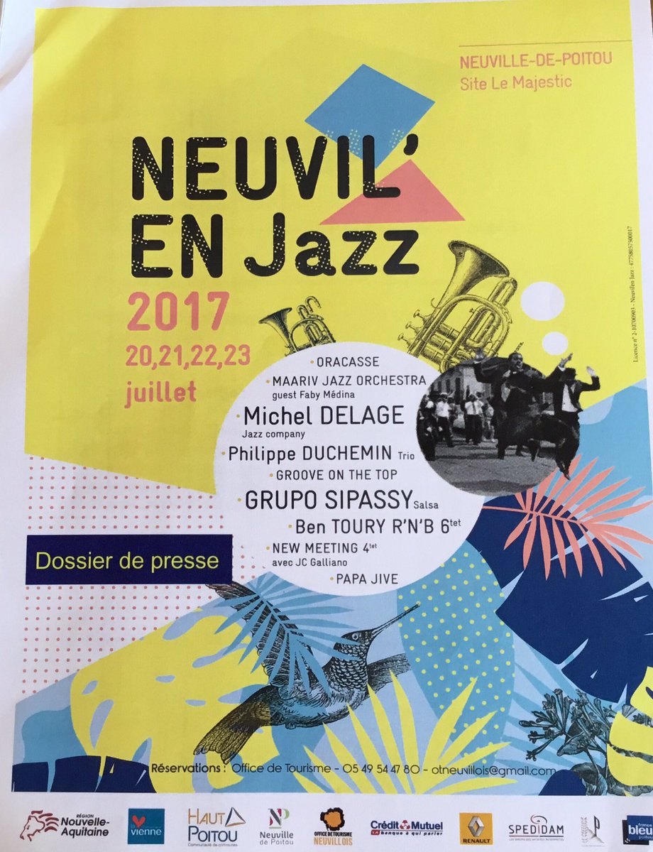 vsaintfaust's tweet photo. #SSaintPé & #MAbitbol présentent la 17è edition de Neuvil'en #Jazz du 20 au 23/7 à Neuville de Poitou.4 jours de #concerts dont 12 gratuits https://t.co/Fqj5hT7VJM