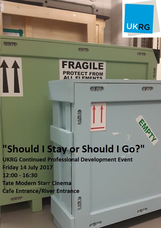 UKregistrars's tweet photo. "Should I Stay or Should I Go?" RSVP's close 7th July! #courier training #CPD #ukrgCPD #Museums #arttransport #objectpacking https://t.co/Y7gO0R6pqD