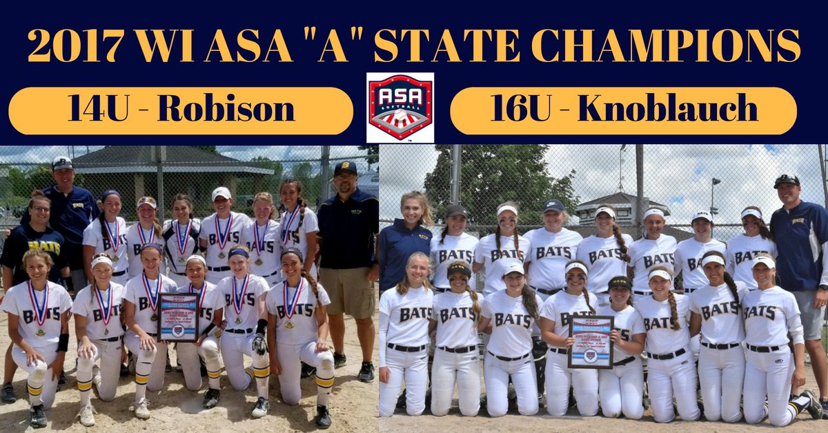 PRESS RELEASE:  BATS Academy 14U and 16U 
teams win 2017 ASA Class “A” State Championships.  #RollBATS
media.hometeamsonline.com/photos/softbal…