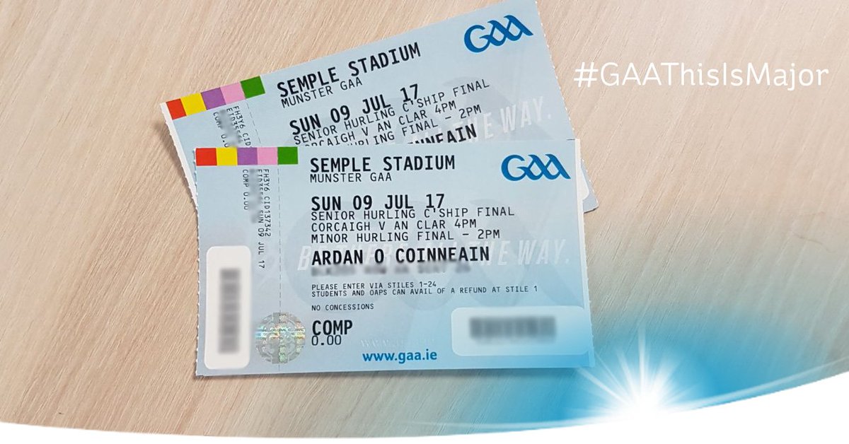 We have 2 tickets up for grabs for this Sunday's Munster Minor Hurling Final. Simply RT &amp; follow by 1pm Tues 4th to enter #GAAThisIsMajor