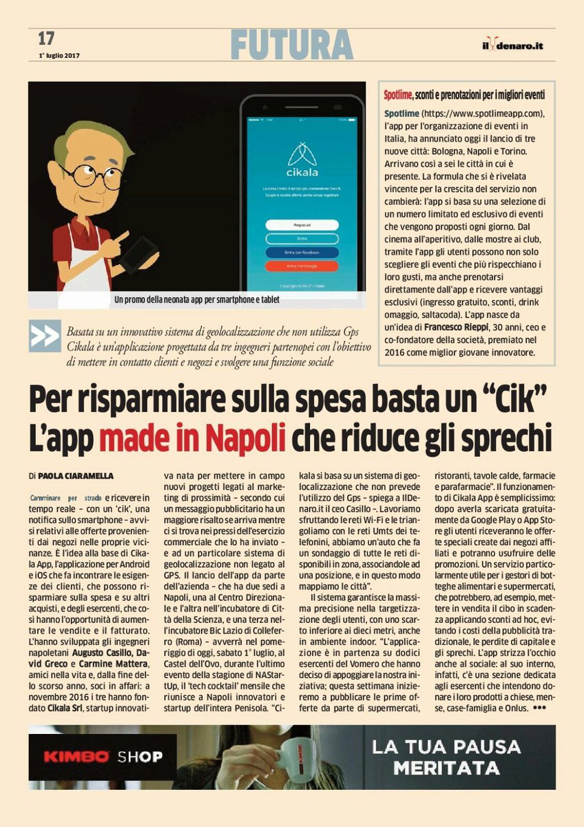 CikalaApp's tweet photo. «Per #risparmiare sulla #spesa basta un "Cik". L'#app made in #Napoli...»( @ildenaro_it ). 
Magnifico articolo!!😍 @pciaramella https://t.co/ZIFM93cceG