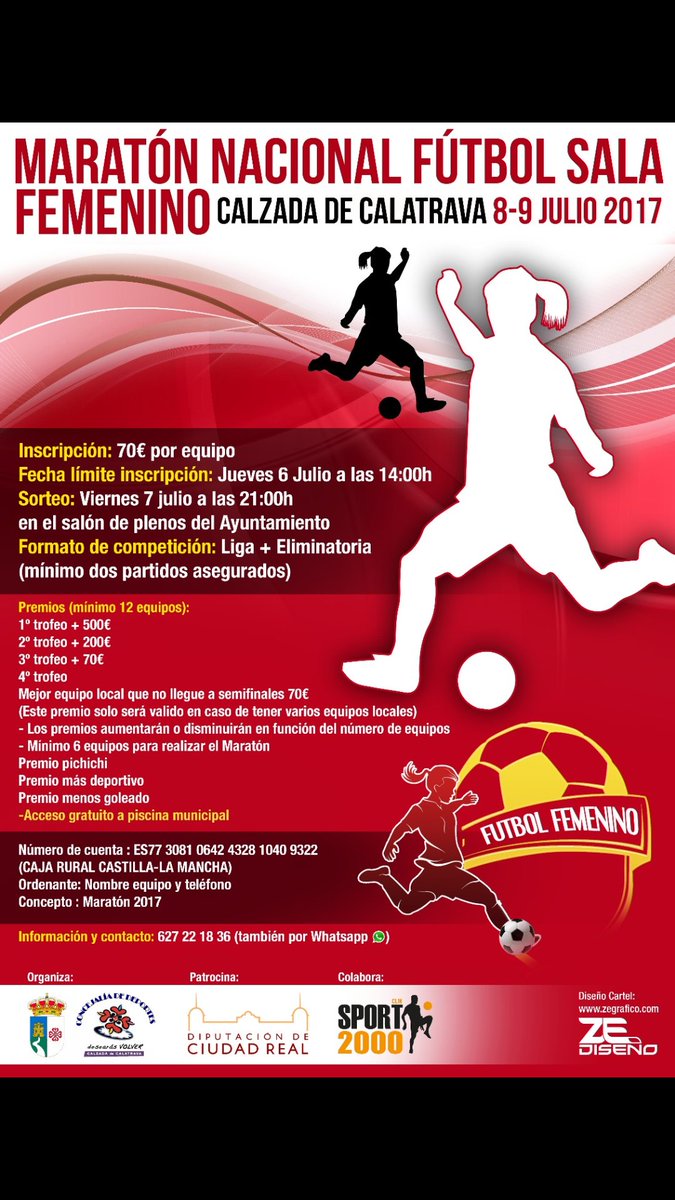 CDECALZADACF's tweet photo. ÚLTIMOS DÍAS DE INSCRIPCIÓN GRAN MARATÓN DE FÚTBOL SALA FEMENINO @CiudadRealFsf @Fsf_Almaden @FSFCLM https://t.co/97CsjQ99LP