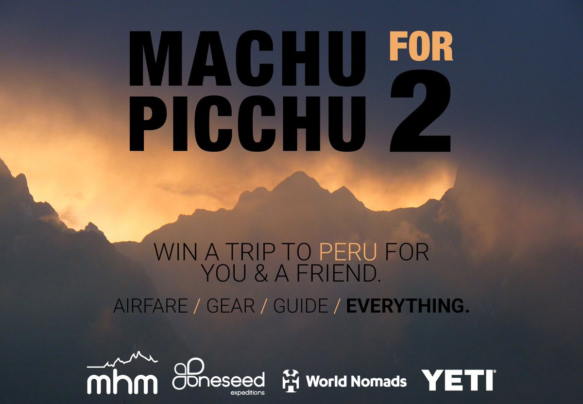 MACHU PICCHU for 2 GIVEAWAY! We've teamed up with <a href="/oneseedex/">OneSeed Expeditions</a> <a href="/WorldNomads/">World Nomads</a> and <a href="/YETICoolers/">YETI</a> to hook you &amp; a friend up bit.ly/2t7wH2K
