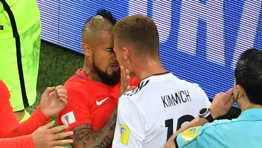 WorldCupBase's tweet photo. REVEALED: What Arturo Vidal said to his Bayern teammate Joshua Kimmich during Germany v Chile. Brutal! 🔥 
 https://t.co/4TwqTsojLe https://t.co/bD5sLjV1bO