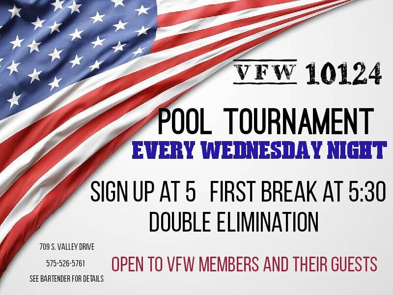 LasCrucesVFW's tweet photo. Come play the Wednesday night #pooltourney at the post! Open to all VFW members and their guests. #lascruces #lcnm
#BeatTheCommander https://t.co/vGs11GThlI
