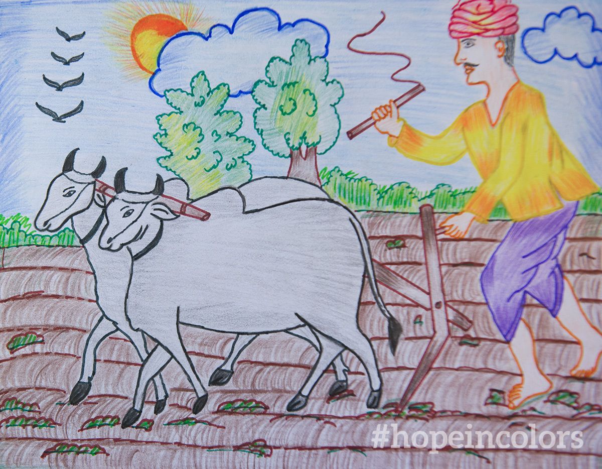 GFAWorld's tweet photo. 13-year-old Kasish entered this drawing in the "farming" category of the Colors of Hope competition. #hopeincolors #beautiful #art https://t.co/AcLIIzthn2