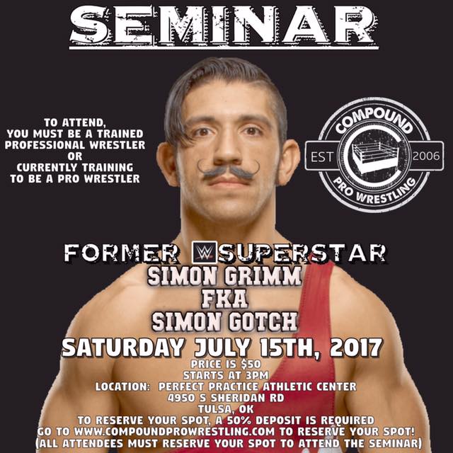 Compoundpw's tweet photo. He went from California to Harley Race's School to NXT to WWE. July 15th, Simon Grimm is hosting a seminar that all wrestlers should attend. https://t.co/VvJWQQtbGt