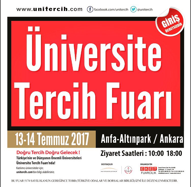 Altinpark_Expo's tweet photo. #Ankara #Altınpark #üniversite #tercih #fuarı 13-14 Temmuz 2017 tarihinde Anfa Altınpark Expo Center'da kapılarını açıyor. 

@arslanramazan https://t.co/k5iCNXc8gz