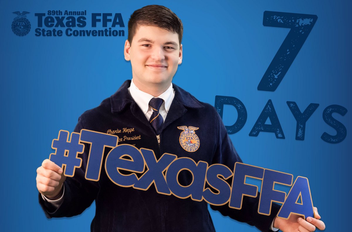 TexasFFA's tweet photo. 7 days until the 89th Annual Texas FFA Convention! #TexasFFA #RelentlessFFA https://t.co/zZl2DefOu1