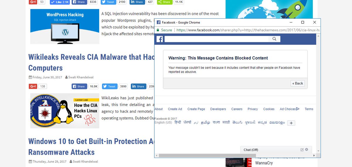TheHackersNews's tweet photo. WHY???? @Facebook has blocked &amp; removed all shares of @TheHackersNews story about "CIA Spyware for Linux Computers" https://t.co/VNpsfxc03O https://t.co/6ksiNDQV0v