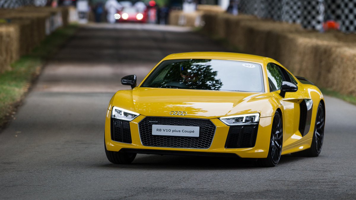 AudiUK's tweet image. We don’t build them with racetrack DNA for nothing. The R8 V10 plus coupé, winner of the #Goodwood Supercar FOS Hill shootout.