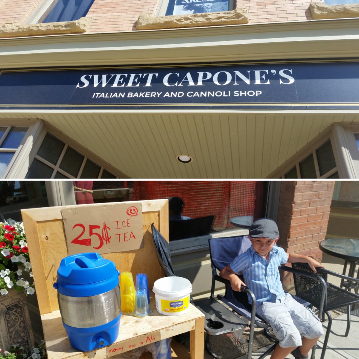 Beautiful day in #Lacombe! Be sure to head over to <a href="/sweetcapones/">Sweet Capone’s</a> to this little guy's Iced Tea stand - helping support the fight against ALS