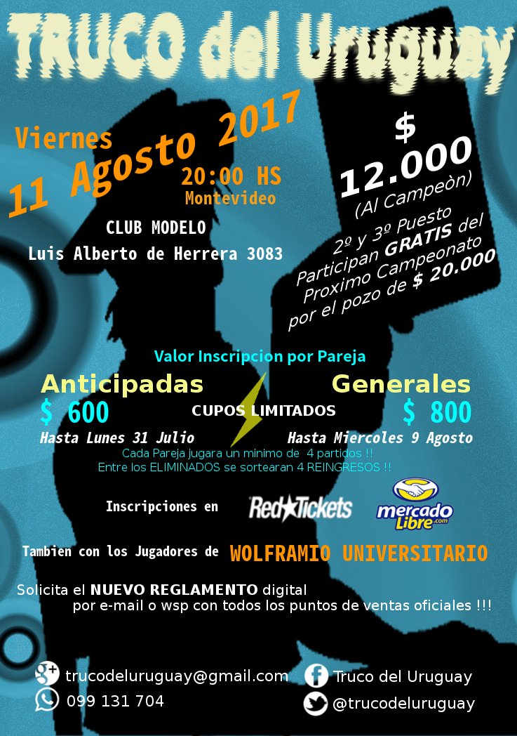 trucodeluruguay's tweet photo. A partir de hoy ya estan a la ventas las inscripciones para el campeonato a beneficio de @Wolframio_U !! @ChavoCanepa @juanecarrocio https://t.co/U7puve5NpE